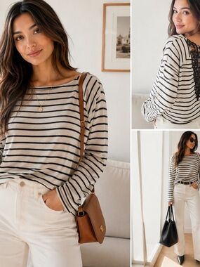 Mango Basics Navy and white Striped Top